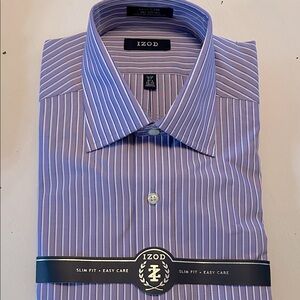 IZOD L/S Slim Fit Easy Care dress shirt, lavender/white stripe 15.5-32/33